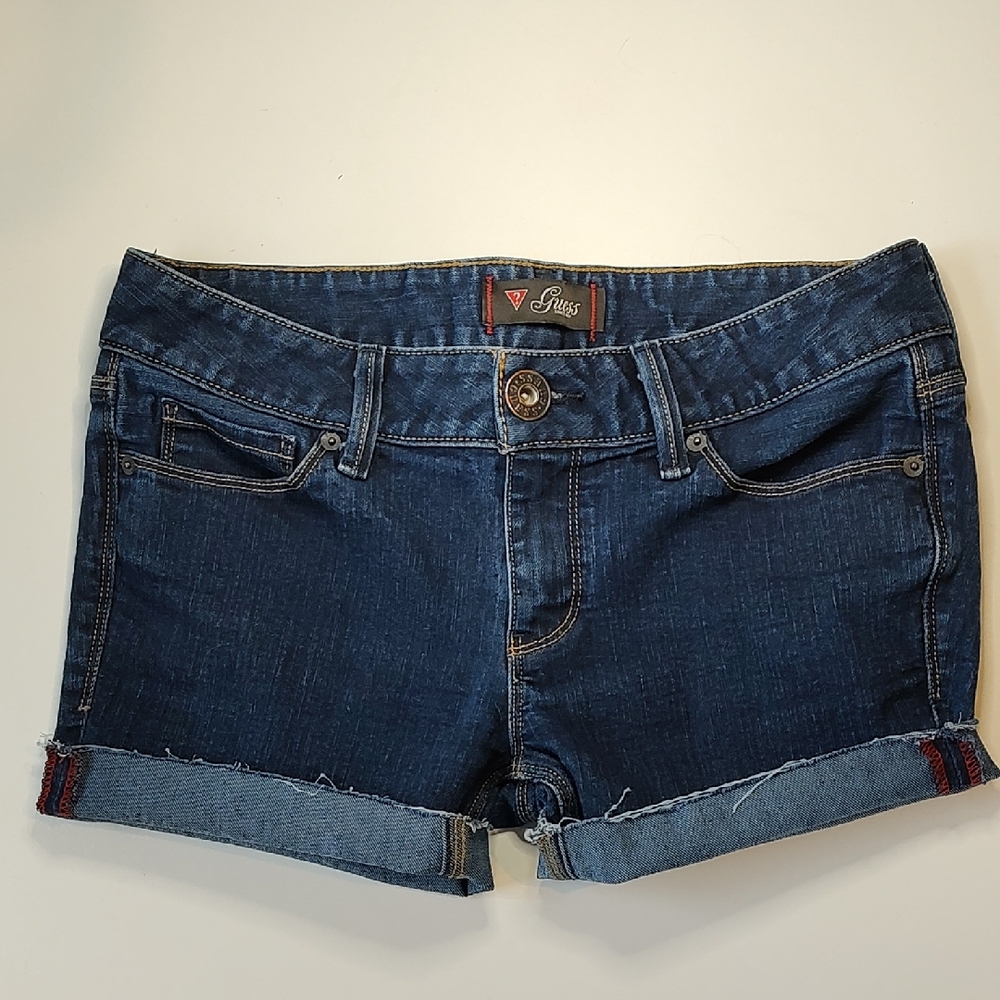 Guess Women's Dark Indigo Rolled Hem Denim Shorts